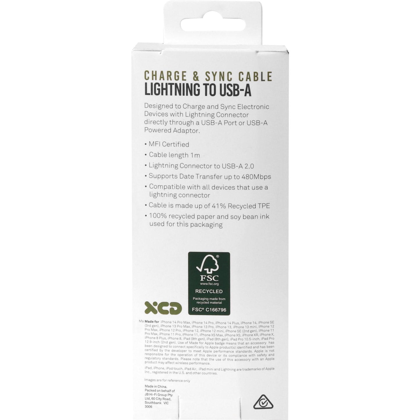 XCD Lightning to USB-A Cable 1m