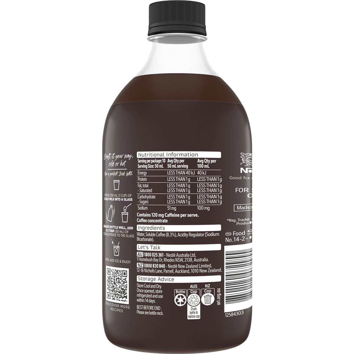 Nescafe Espresso Concentrate Black Liquid Coffee 500mL