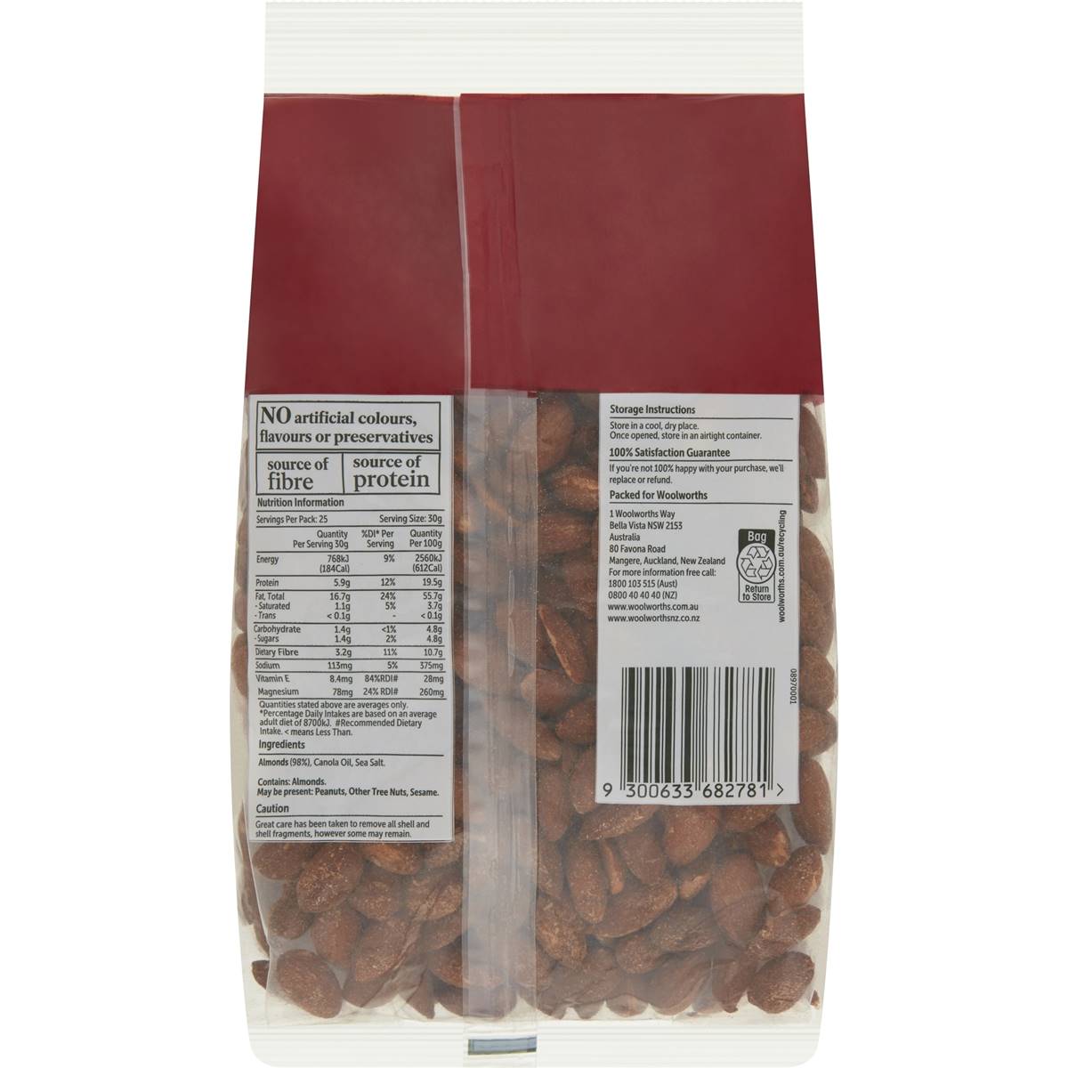 Woolworths Almond Nut Kernels Roasted & Salted 750g