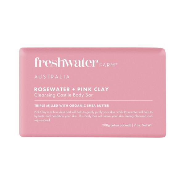 FRESHWATER FARM BODY BAR ROSEWATER + PINK CLAY 200G