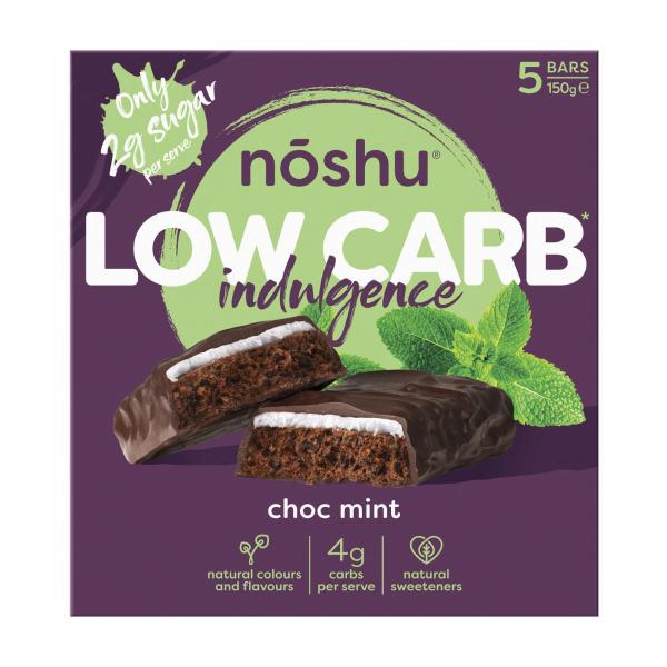 NOSHU LOW CARB CHOC MINT INDULGENCE BARS 150G