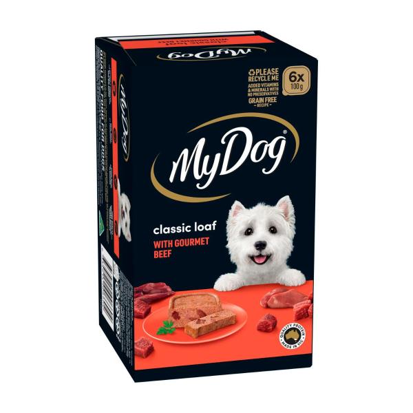 MY DOG ADULT WET DOG FOOD CLASSIC LOAF WITH GOURMET BEEF 6X100G TRAYS