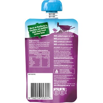 Rafferty's Garden Baby Food Pouch Chicken Vegetables & Rice 6+ Months 120g