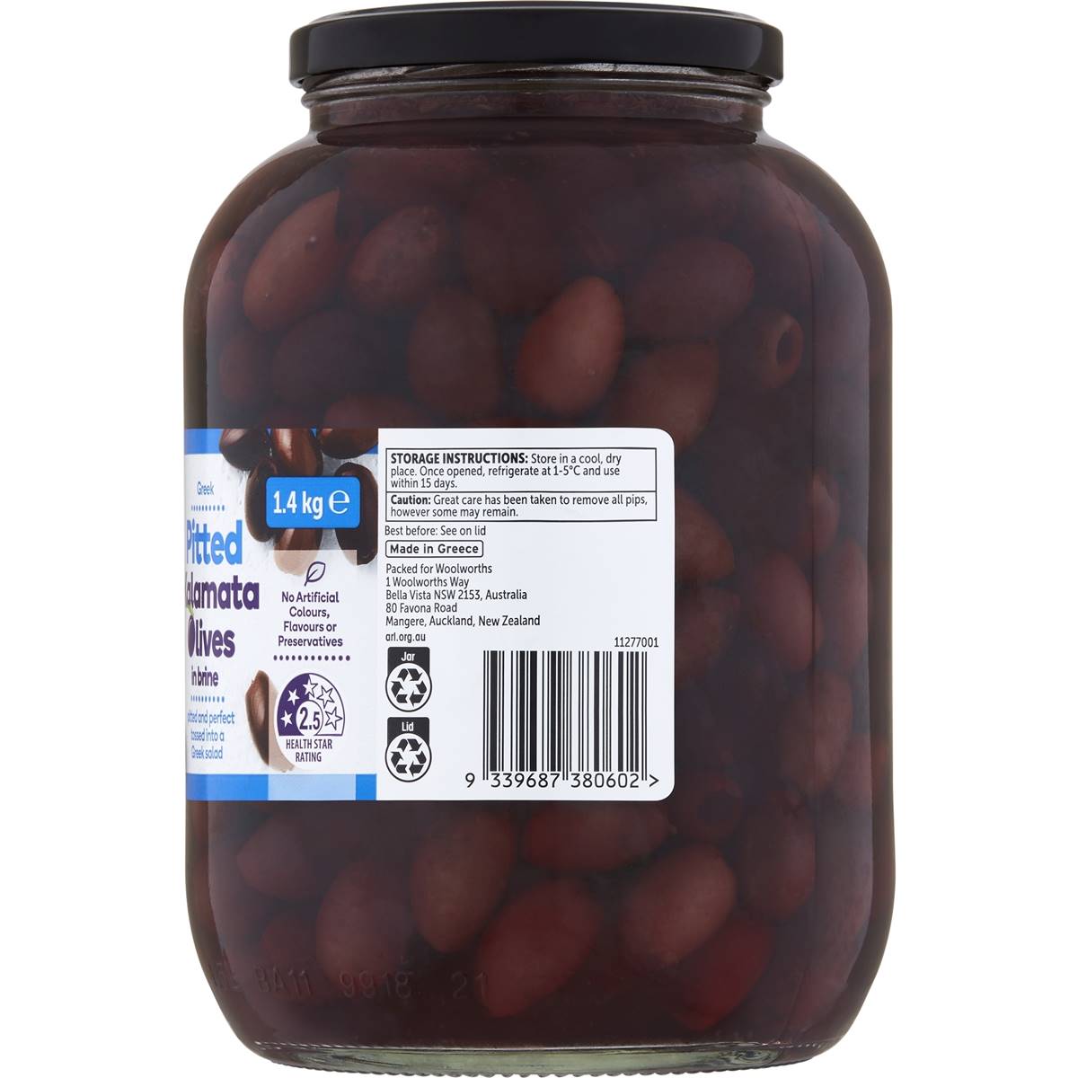 Woolworths Pitted Kalamata Olives In Brine 1.4kg