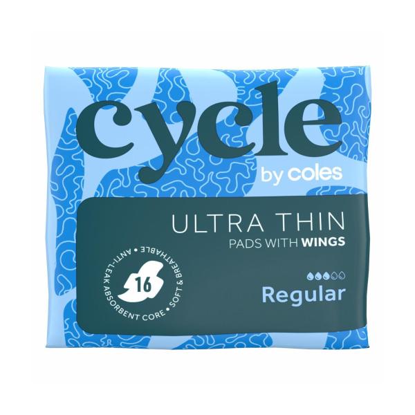 CYCLE BY COLES PADS ULTRA THIN REGULAR WITH WINGS 16 PACK