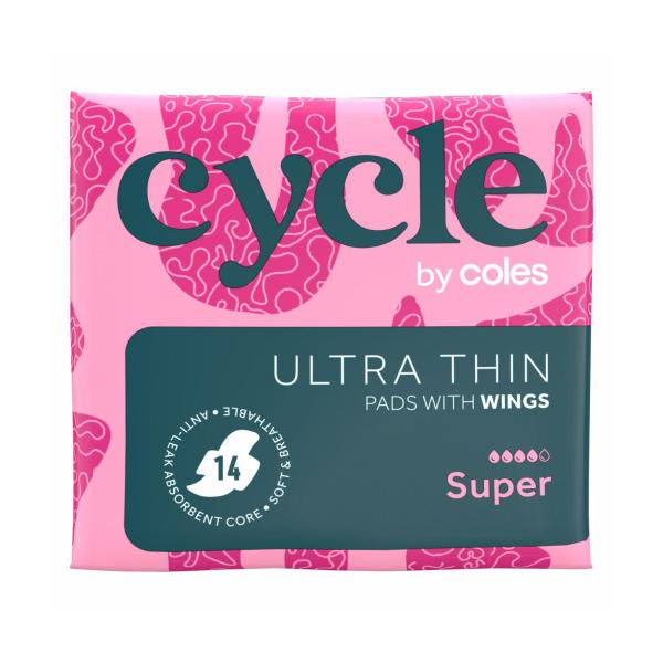 CYCLE BY COLES PADS ULTRA THIN SUPER WITH WINGS 14 PACK