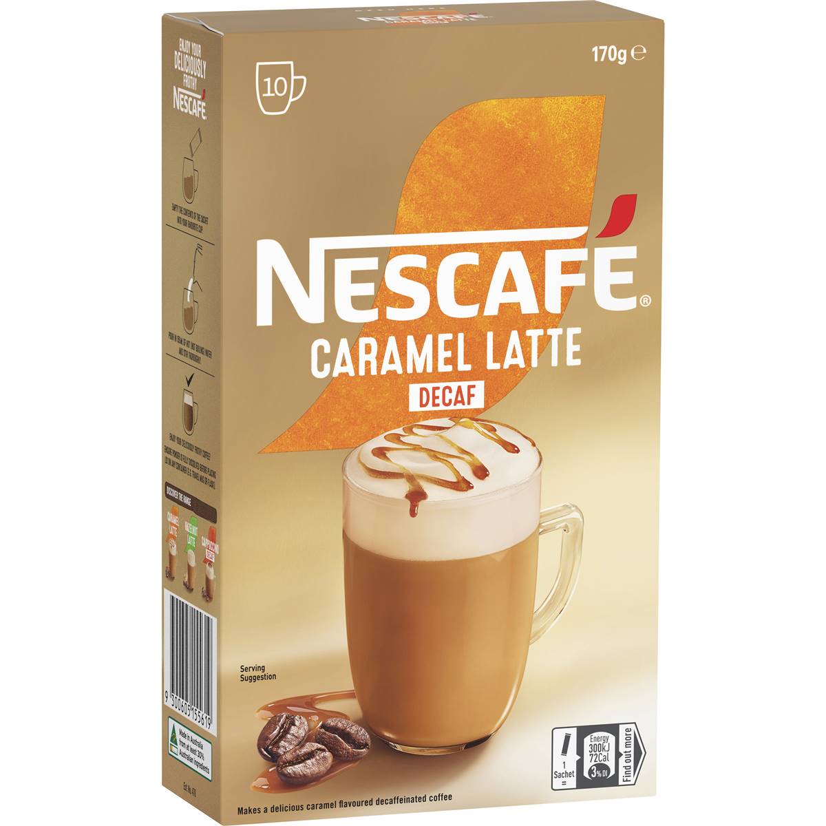 Nescafe Caramel Latte Decaf Coffee Sachets 10 pack