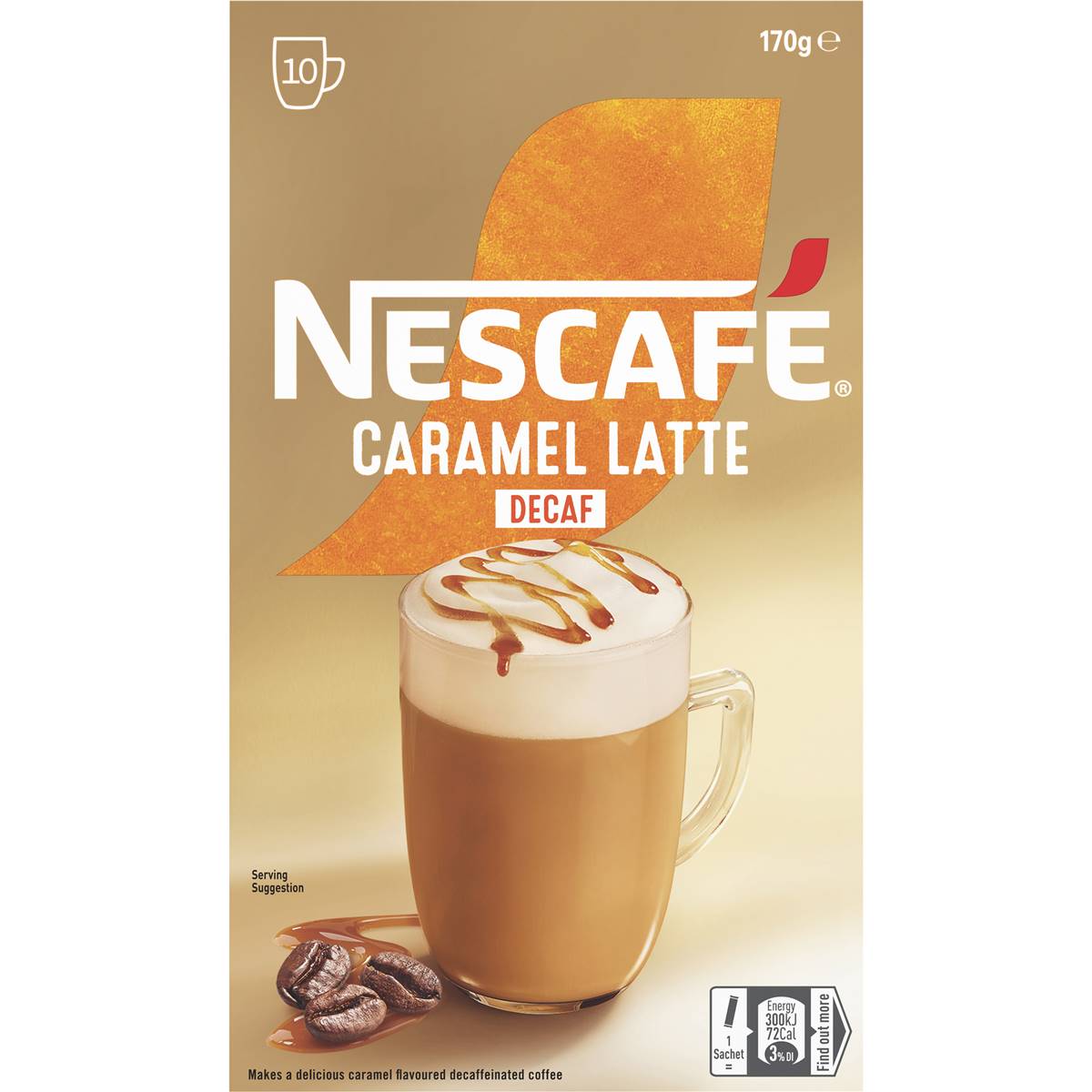 Nescafe Caramel Latte Decaf Coffee Sachets 10 pack