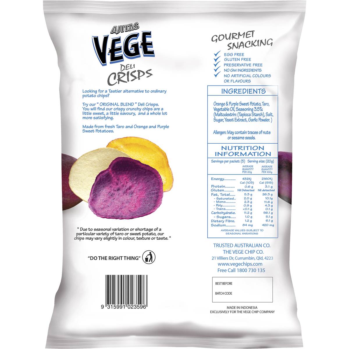 Vege Chips Deli Crisps Original 100g