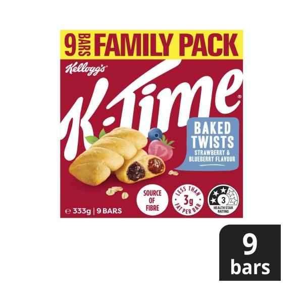 K-Time Baked Twists Strawberry & Blueberry Flavour Filled Snack Bars 9 pack