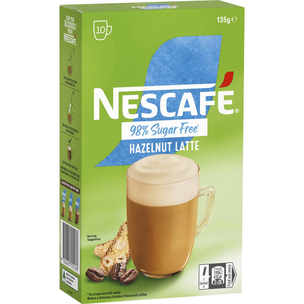 Nescafe 98% Sugar Free Hazelnut Latte Coffee Sachets 10 pack