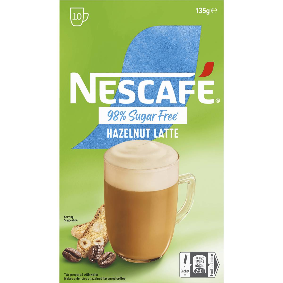 Nescafe 98% Sugar Free Hazelnut Latte Coffee Sachets 10 pack