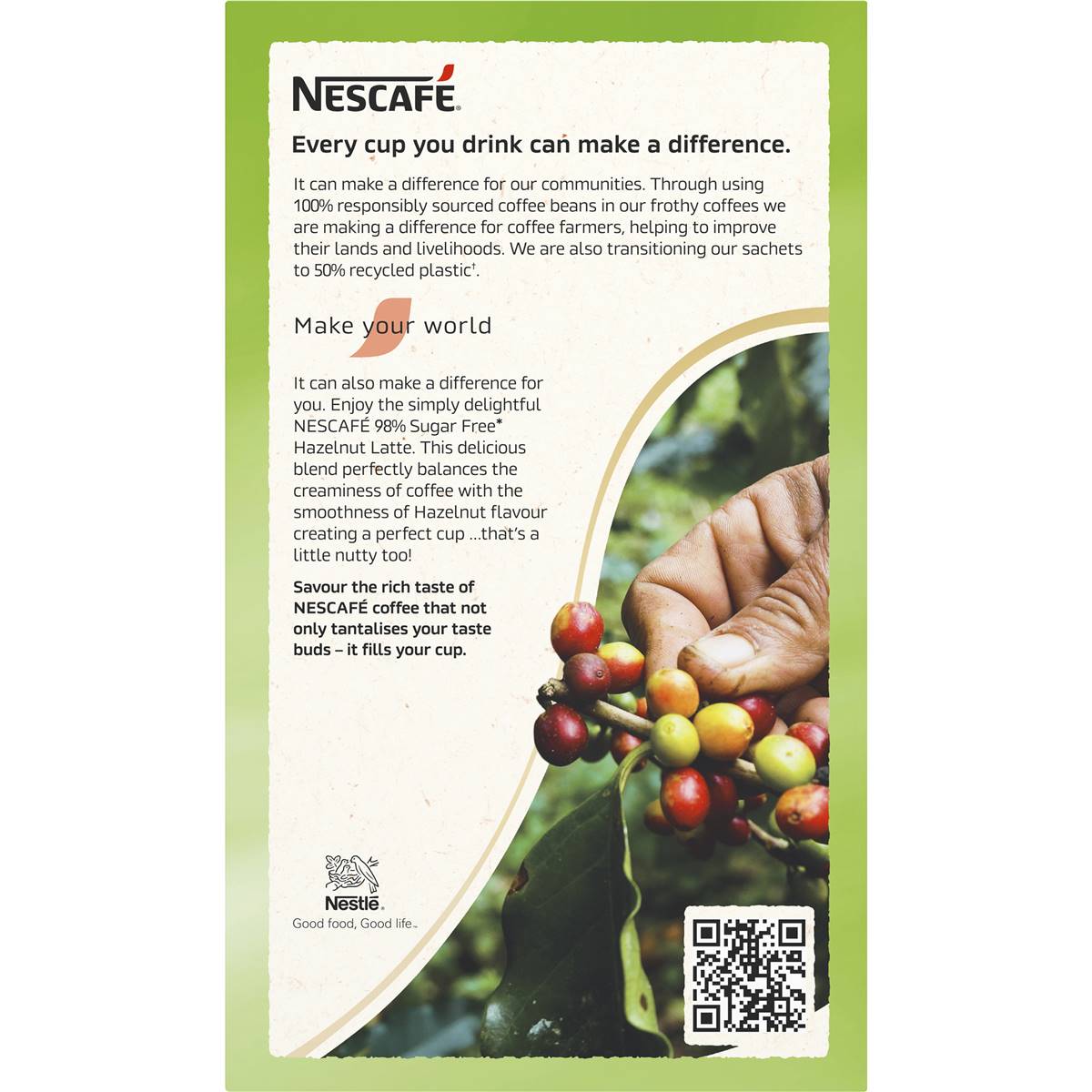 Nescafe 98% Sugar Free Hazelnut Latte Coffee Sachets 10 pack