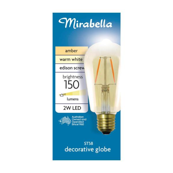 MIRABELLA LED ST58 FILAMENT AMBER ES 2W 150LM 1800K