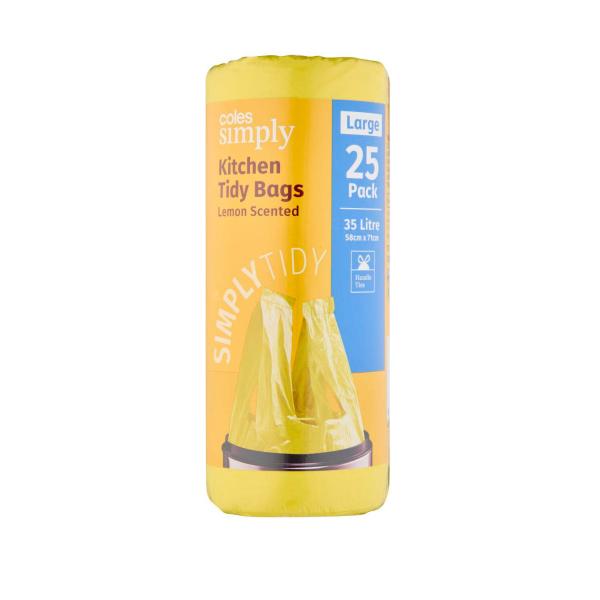 COLES SIMPLY KITCHEN TIDY BAGS LEMON LARGE 25 PK