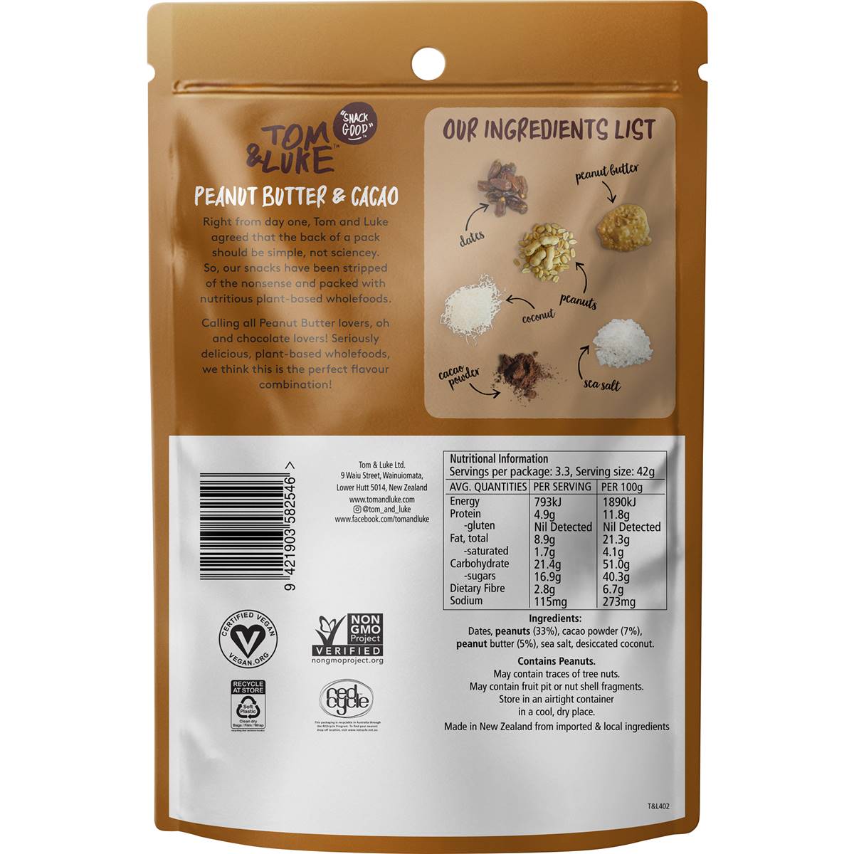 Tom & Luke Tom & Luke Snacka Balls Peanut Butter And Cacao 140g