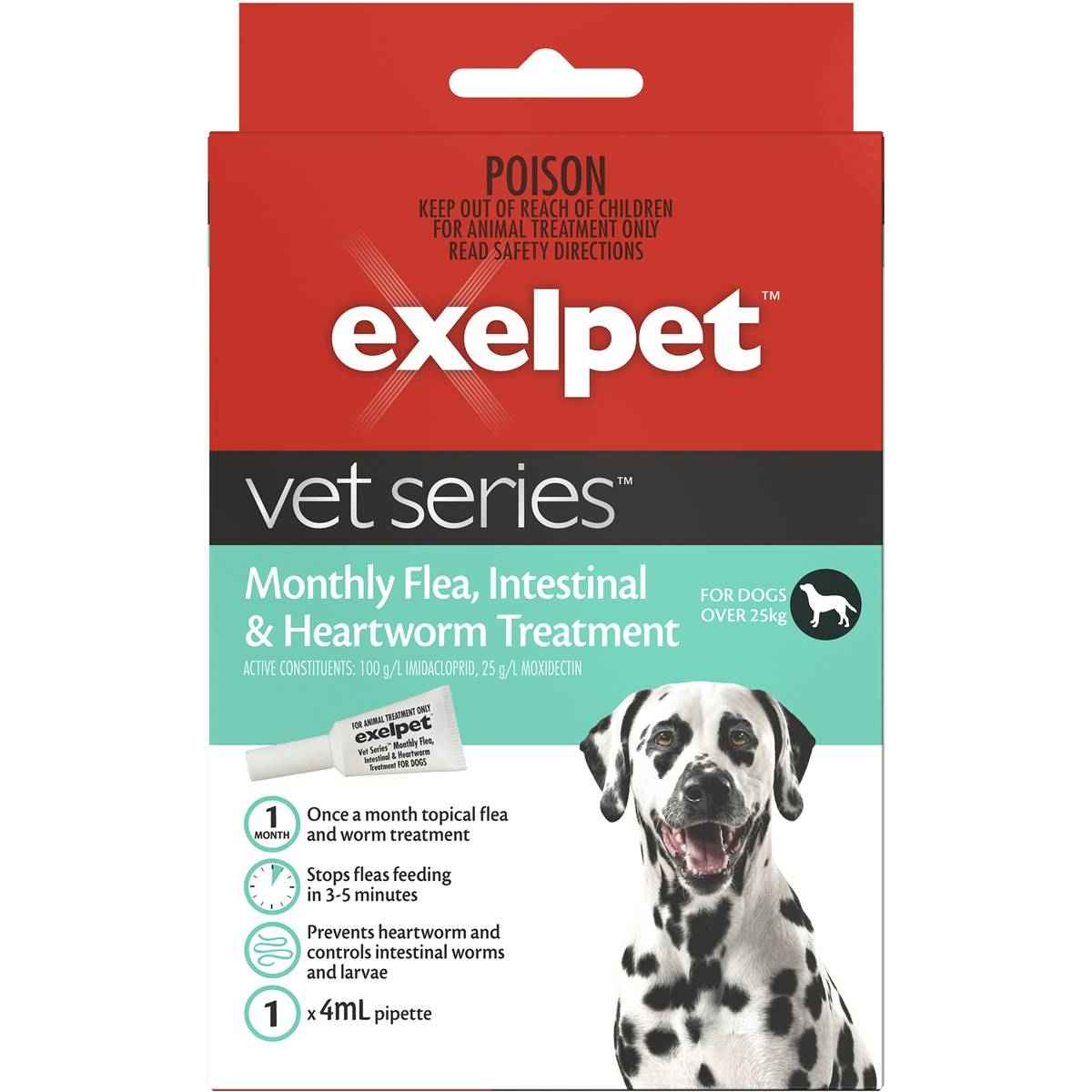 Exelpet Vet Series Flea Intestinal Worm & Heartworm Lge Dog each