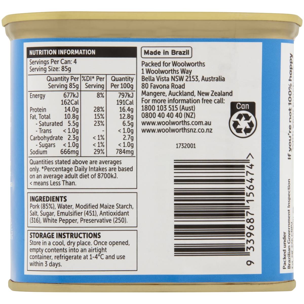 Woolworths Canned Ham 340g