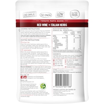 Fodmapped For You Red Wine & Italian Herbs Tomato Pasta Sauce 375g