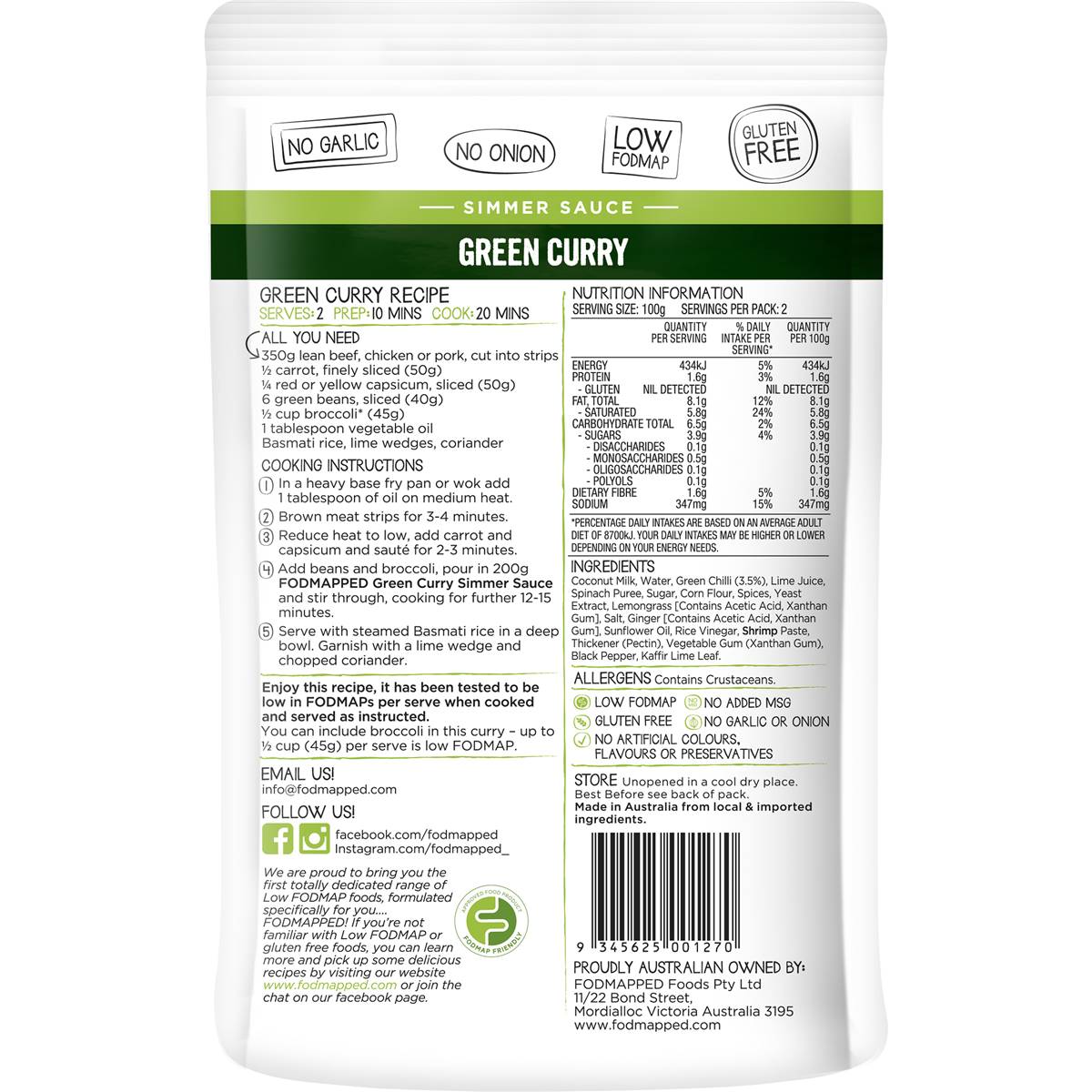 Fodmapped For You Simmer Sauce Green Curry 200G
