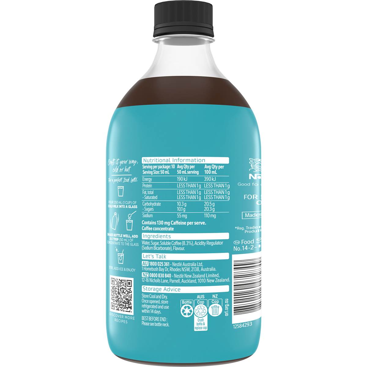 Nescafe Espresso Concentrate Sweet Vanilla Liquid Coffee 500mL