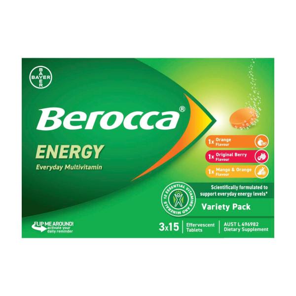 BEROCCA ENERGY EFFERVESCENT VARIETY PACK 45PK