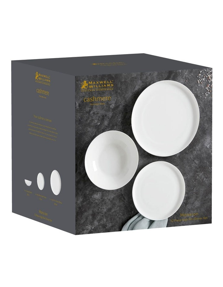 Cashmere Mansion High Rim Dinner Set 12 Piece in White