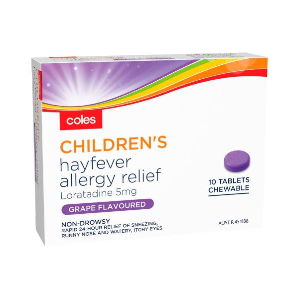 COLES CHILDRENS CHEWABLE HAYFEVER ALLERGY RELIEF TABLETS 10PK