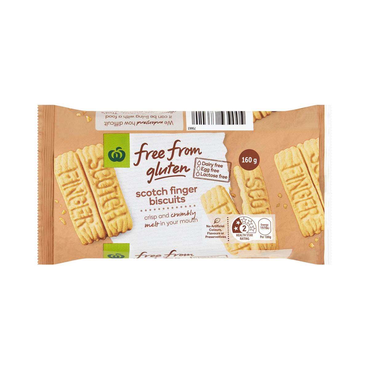 Woolworths Free From Gluten Scotch Finger Biscuits 160G