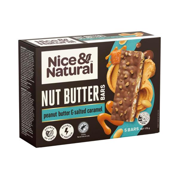 NICE & NATURAL NUT BUTTER BARS PEANUT BUTTER AND SALTED CARAMEL 5PK 175G