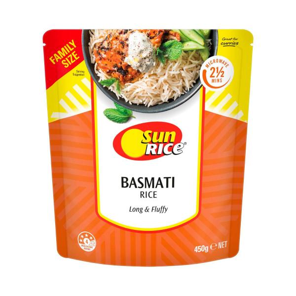 SUNRICE MICROWAVE BASMATI RICE POUCH 450G