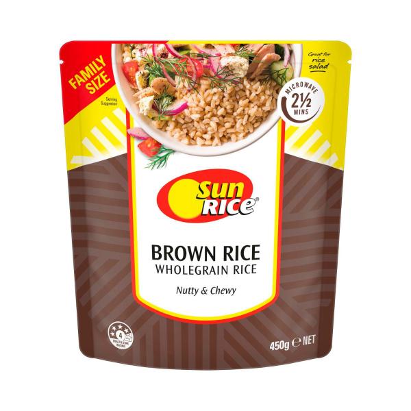 SUNRICE MICROWAVE BROWN RICE POUCH 450G