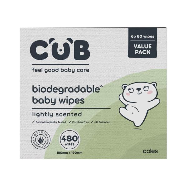 CUB BIODEGRADABLE LIGHTLY SCENTED BABY WIPES 480 PACK