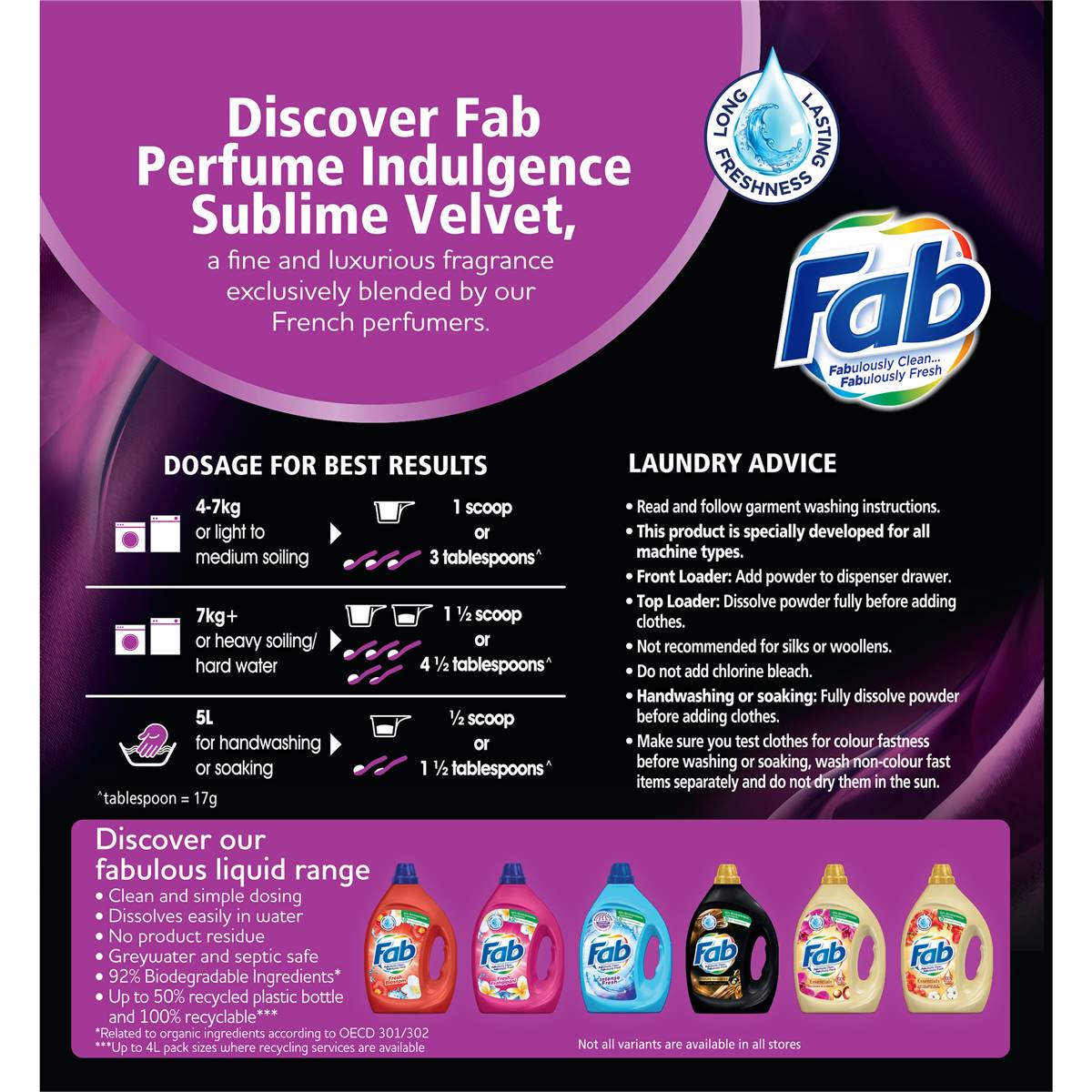 Fab Laundry Washing Powder Sublime Velvet 1.8kg
