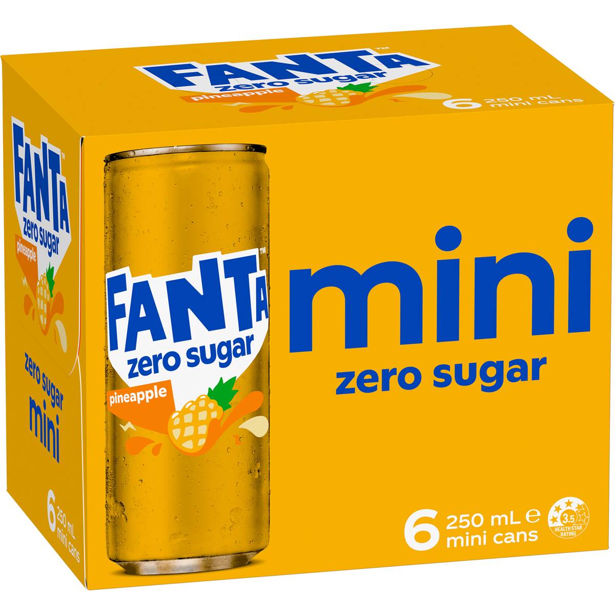 Fanta Mini Pineapple Zero Cans 250ml x 6 Pack
