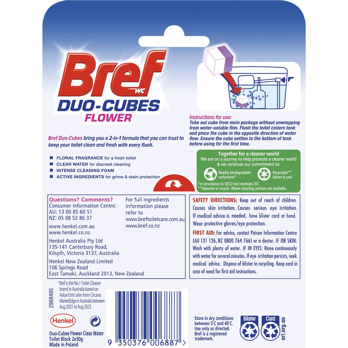 Bref Duo Cubes Clear Water Flower Toilet Cleaner In Tank Block 50g x 2 pack