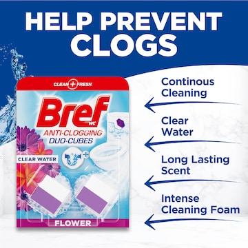 Bref Duo Cubes Clear Water Flower Toilet Cleaner In Tank Block 50g x 2 pack