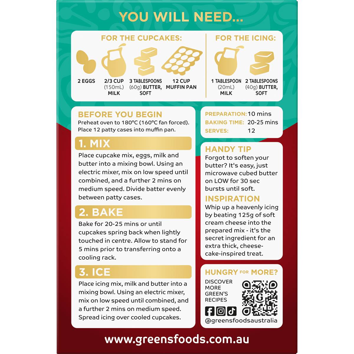 Green's Deluxe Red Velvet Cupcake Mix 410g