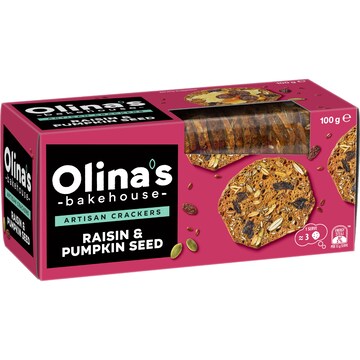 Olina's Bakehouse Artisan Crackers Biscuits Raisin & Pumpkin Seeds 100g