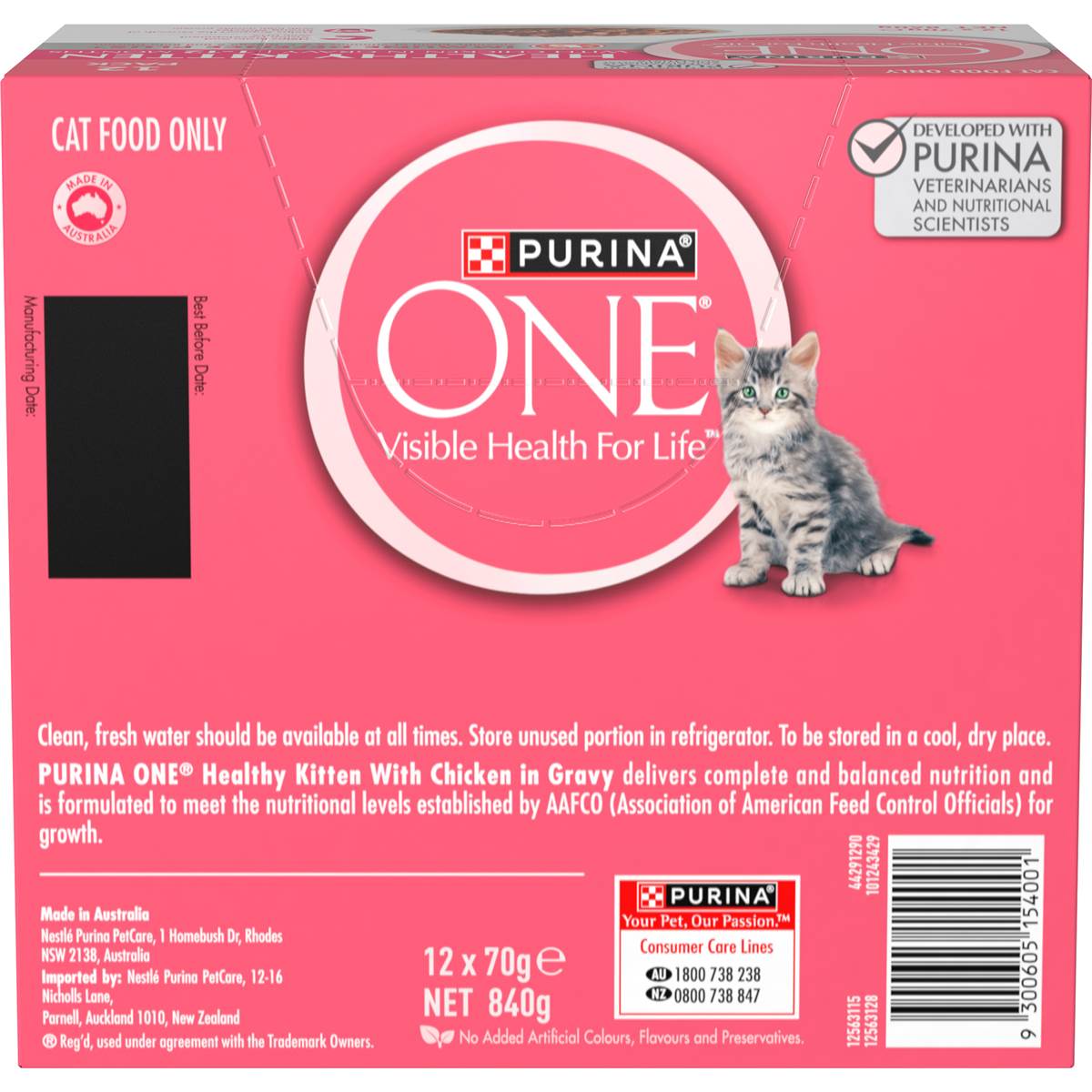 Purina One Healthy Kitten Chicken In Gravy 1-12 Month Dry Cat Food 70g x 12 pack