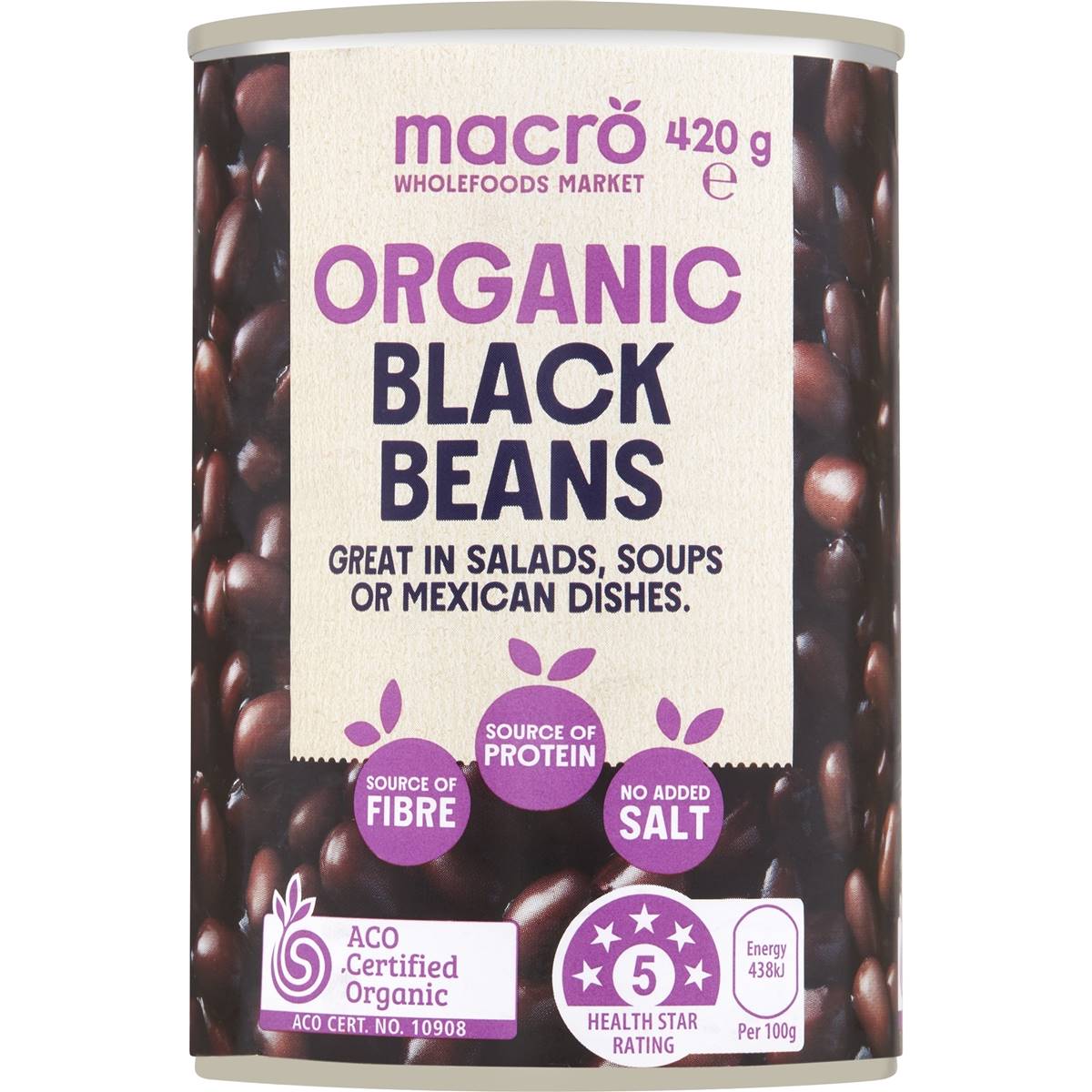 Macro Organic Black Bean No Added Salt 420g