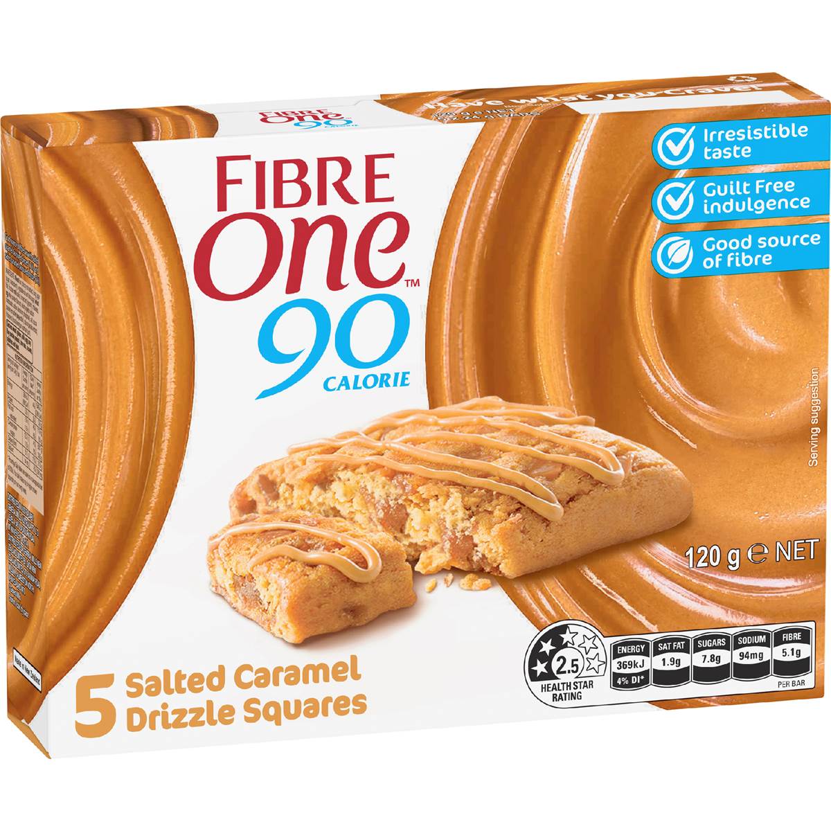 Fibre One 90 Calorie Salted Caramel Squares 24g x 5 pack