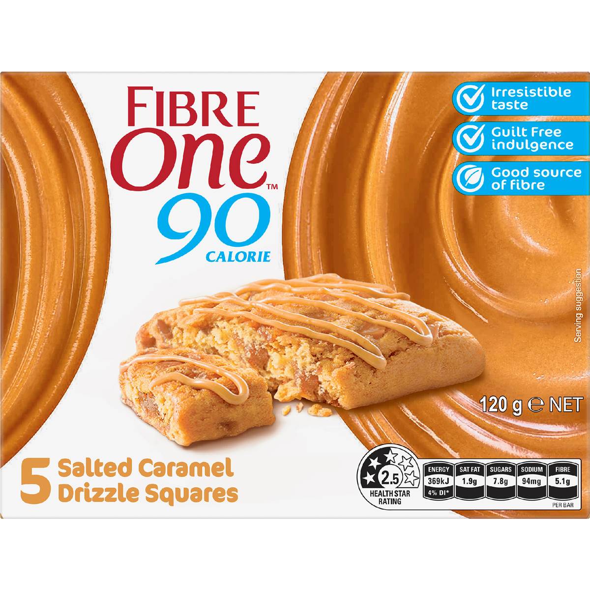 Fibre One 90 Calorie Salted Caramel Squares 24g x 5 pack