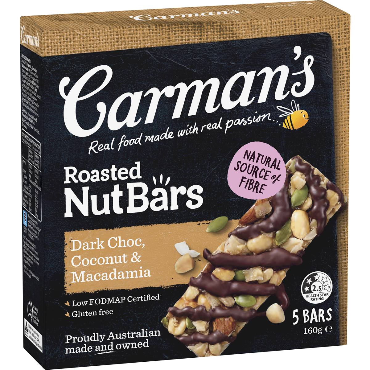 Carman's Nut Bars Dark Chocolate, Coconut & Macadamia 5 pack