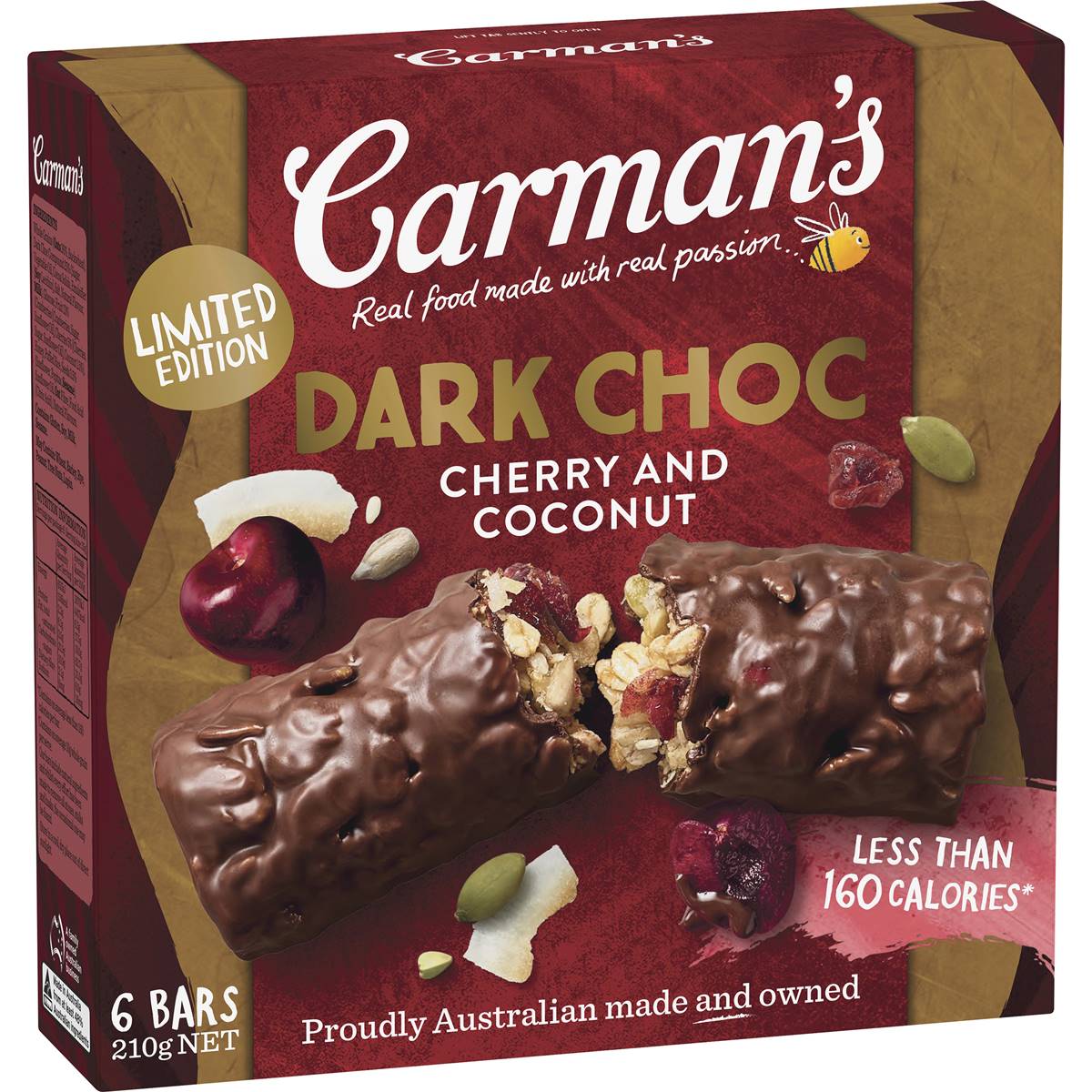 Carman's Muesli Bars Dark Choc, Cherry & Coconut 6 pack