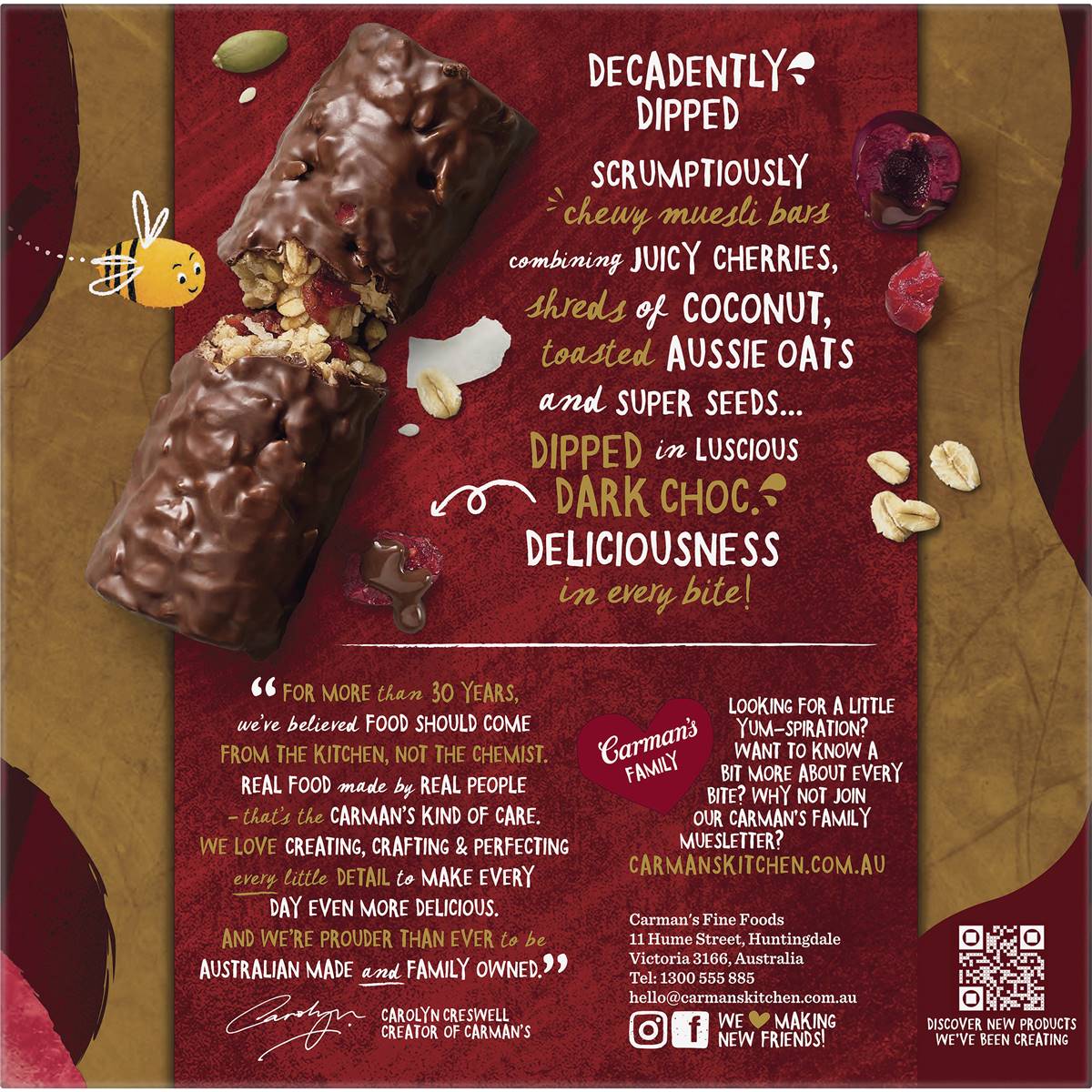 Carman's Muesli Bars Dark Choc, Cherry & Coconut 6 pack