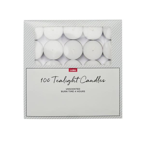 COLES TEALIGHT CANDLES 100 PACK