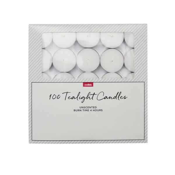 COLES TEALIGHT CANDLES 100 PACK