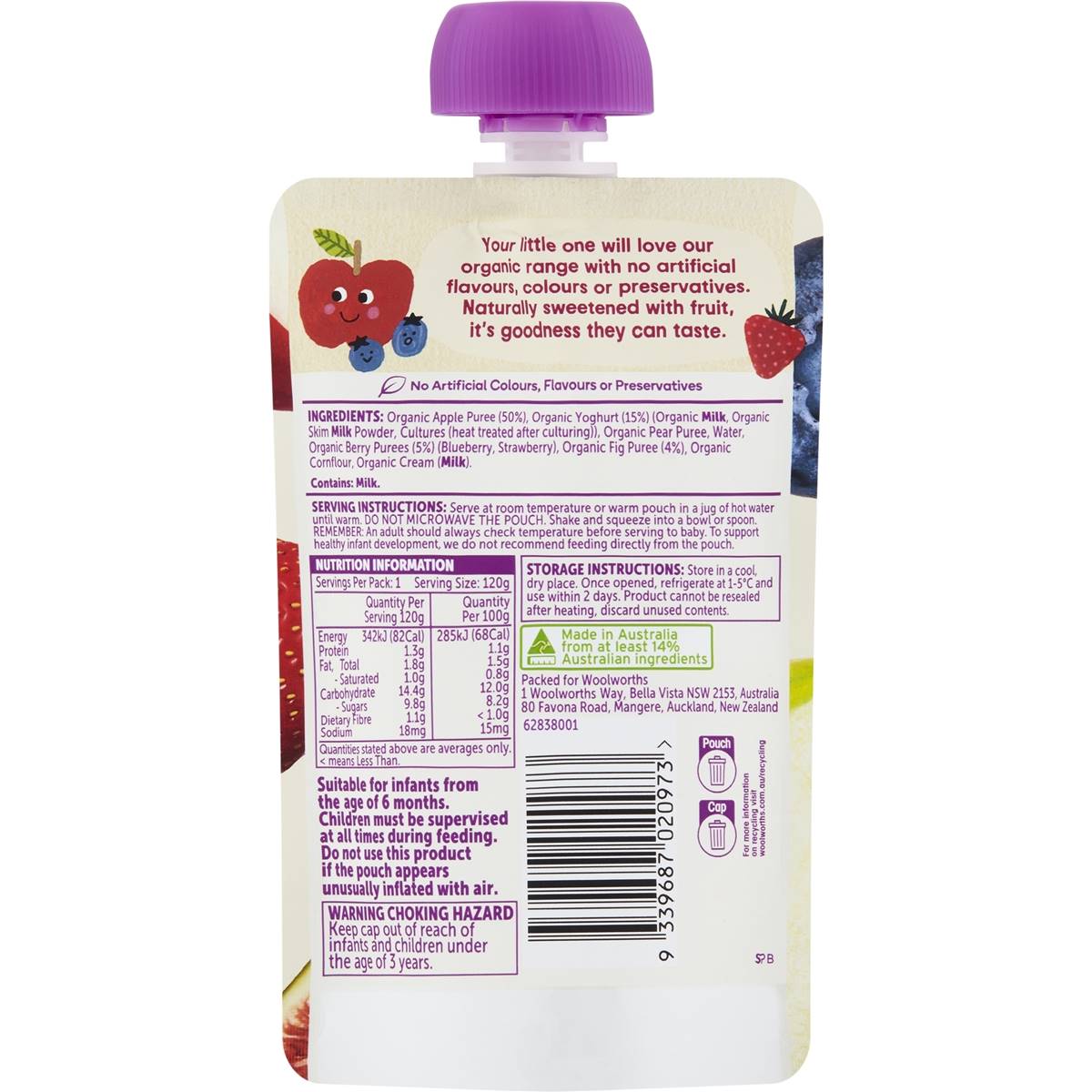 Macro Organic Baby Food Apple Berries & Fig With Yoghurt 120g
