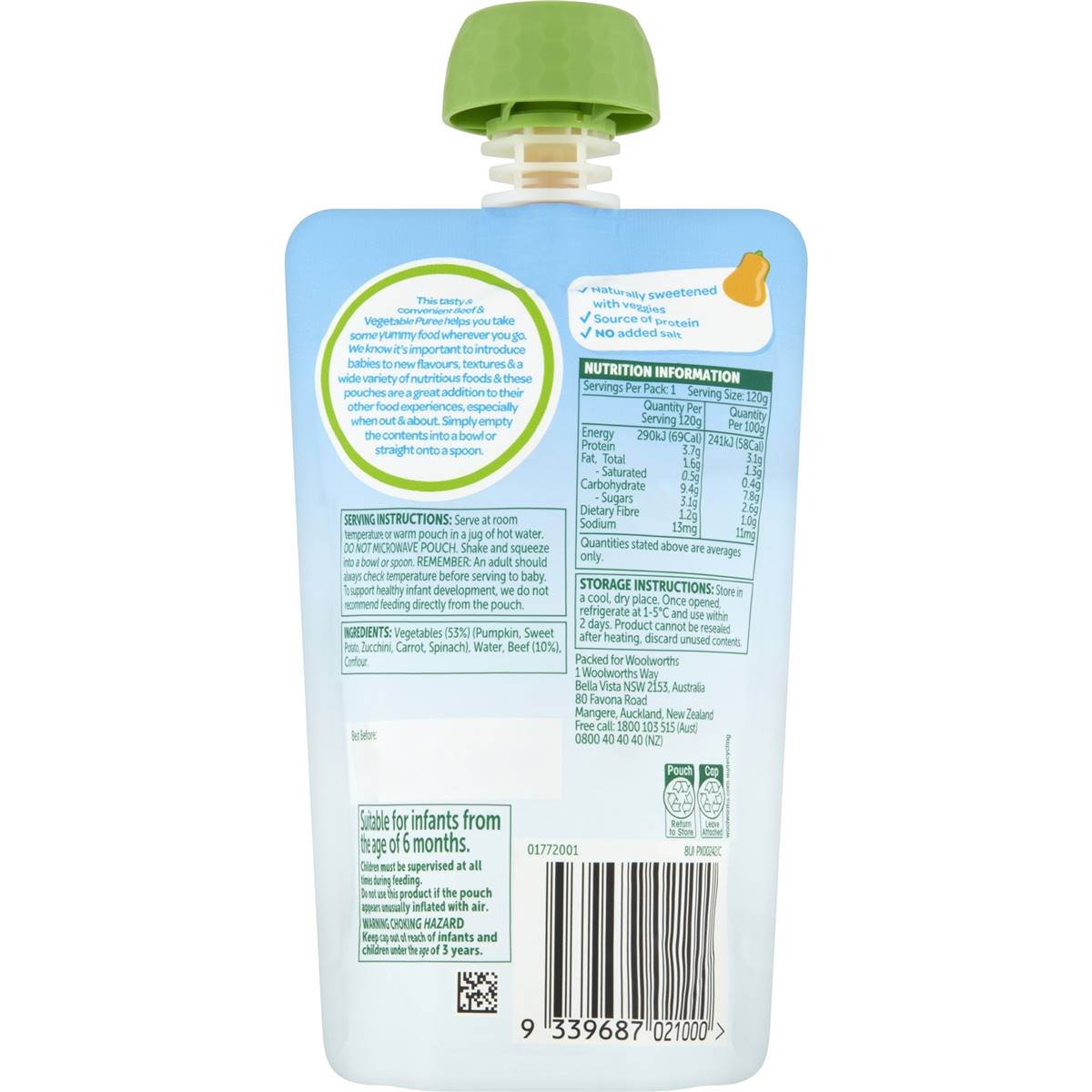 Woolworths Smiling Tums 6 Months+ Beef & Vegetables 120g